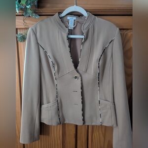 Cashe Camel Blazer with Patterned Trim. Size 12